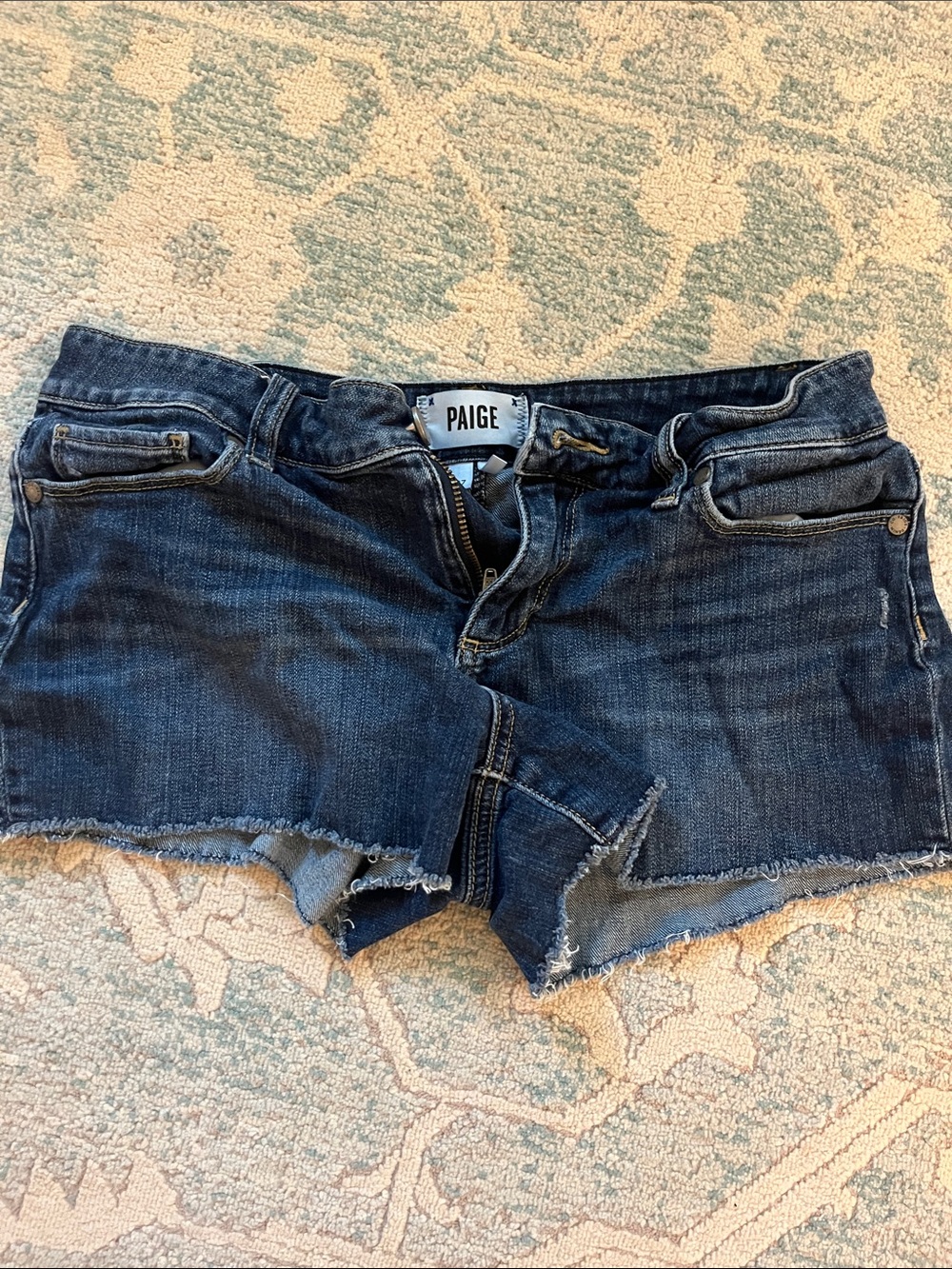 PAIGE Indigo Cutoff Denim Shorts with Frayed Hem